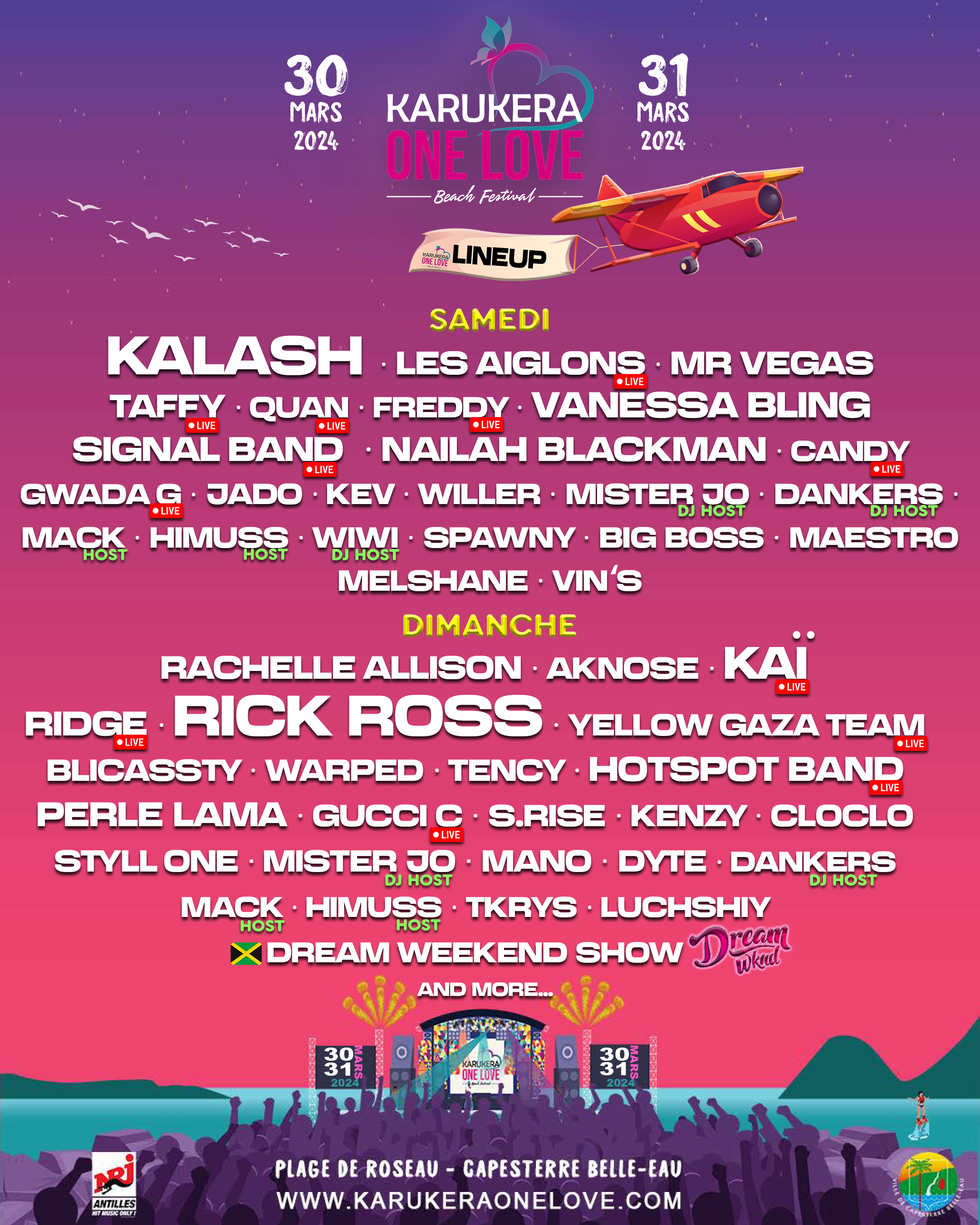Line-up officiel de Karukera One Love 2024 en Guadeloupe